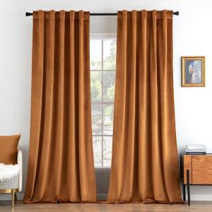 MIULEE Velvet Curtains 90 inches 2 Panels – Luxury Room Darkening Curtains for Bedroom Living Room Thermal Insulated Super Soft Window Drapes Rod Pocket & Back Tab, Olive Green, W 52 x L 90 inch(Gold Brown)