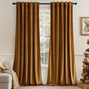 MIULEE Velvet Curtains 90 inches 2 Panels – Luxury Room Darkening Curtains for Bedroom Living Room Thermal Insulated Super Soft Window Drapes Rod Pocket & Back Tab, Olive Green, W 52 x L 90 inch(Golden Brown)