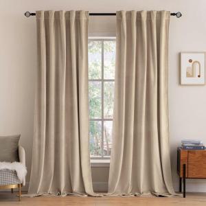 MIULEE Velvet Curtains 90 inches 2 Panels – Luxury Room Darkening Curtains for Bedroom Living Room Thermal Insulated Super Soft Window Drapes Rod Pocket & Back Tab, Olive Green, W 52 x L 90 inch(Camel Beige)