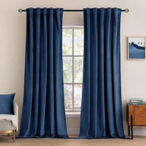 MIULEE Velvet Curtains 90 inches 2 Panels – Luxury Room Darkening Curtains for Bedroom Living Room Thermal Insulated Super Soft Window Drapes Rod Pocket & Back Tab, Olive Green, W 52 x L 90 inch(Navy Blue)