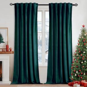MIULEE Velvet Curtains 90 inches 2 Panels – Luxury Room Darkening Curtains for Bedroom Living Room Thermal Insulated Super Soft Window Drapes Rod Pocket & Back Tab, Olive Green, W 52 x L 90 inch(Teal Green)