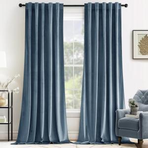 MIULEE Velvet Curtains 90 inches 2 Panels – Luxury Room Darkening Curtains for Bedroom Living Room Thermal Insulated Super Soft Window Drapes Rod Pocket & Back Tab, Olive Green, W 52 x L 90 inch(Stone Blue)