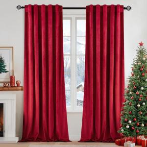 MIULEE Velvet Curtains 90 inches 2 Panels – Luxury Room Darkening Curtains for Bedroom Living Room Thermal Insulated Super Soft Window Drapes Rod Pocket & Back Tab, Olive Green, W 52 x L 90 inch(Red)