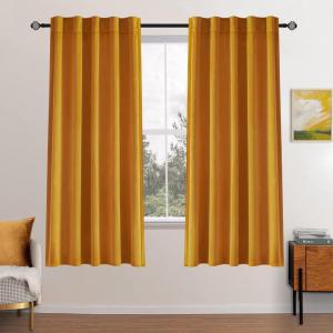 MIULEE Velvet Curtains 90 inches 2 Panels – Luxury Room Darkening Curtains for Bedroom Living Room Thermal Insulated Super Soft Window Drapes Rod Pocket & Back Tab, Olive Green, W 52 x L 90 inch(Mustard Yellow)