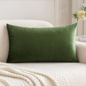MIULEE Velvet Pillow Cover Soft Luxury Decorative Throw Pillow Cover Single Rectangle Cushion Case for Couch Sofa Bedroom Car Decor,12×20 Inch Dark Blue(Moss Green)