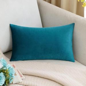 MIULEE Velvet Pillow Cover Soft Luxury Decorative Throw Pillow Cover Single Rectangle Cushion Case for Couch Sofa Bedroom Car Decor,12×20 Inch Dark Blue(Teal)
