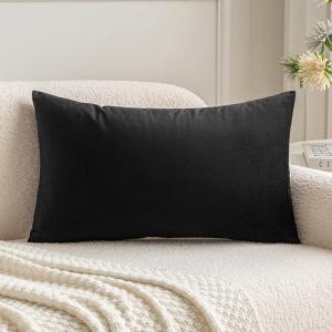 MIULEE Velvet Pillow Cover Soft Luxury Decorative Throw Pillow Cover Single Rectangle Cushion Case for Couch Sofa Bedroom Car Decor,12×20 Inch Dark Blue(Black)