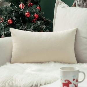 MIULEE Velvet Pillow Cover Soft Luxury Decorative Throw Pillow Cover Single Rectangle Cushion Case for Couch Sofa Bedroom Car Decor,12×20 Inch Dark Blue(Cream White)