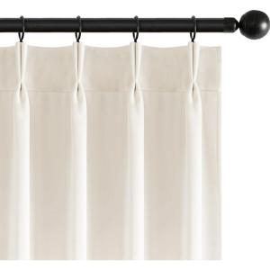 MIULEE Velvet Pinch Pleated Blackout Curtains 96 inches Long, Gold Brown Pleat Design Thermal Insulated Luxury Window Drapes for Living Room Bedroom with Hooks, Set of 2(Ivory)