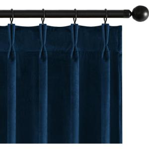 MIULEE Velvet Pinch Pleated Blackout Curtains 96 inches Long, Gold Brown Pleat Design Thermal Insulated Luxury Window Drapes for Living Room Bedroom with Hooks, Set of 2(Navy Blue)