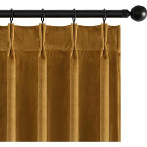 MIULEE Velvet Pinch Pleated Blackout Curtains 96 inches Long, Gold Brown Pleat Design Thermal Insulated Luxury Window Drapes for Living Room Bedroom with Hooks, Set of 2(Gold)