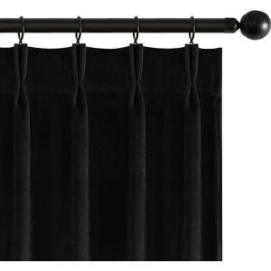 MIULEE Velvet Pinch Pleated Blackout Curtains 96 inches Long, Gold Brown Pleat Design Thermal Insulated Luxury Window Drapes for Living Room Bedroom with Hooks, Set of 2(Black)