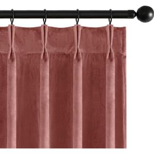 MIULEE Velvet Pinch Pleated Blackout Curtains 96 inches Long, Gold Brown Pleat Design Thermal Insulated Luxury Window Drapes for Living Room Bedroom with Hooks, Set of 2(Dusty Rose)