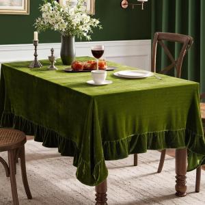 MIULEE Velvet Table Cloth with Decorative Ruffle Edge Luxurious Soft Washable Rectangular Tablecloth Thick Wrinkle-Resistant Oblong Table Cover for Kitchen Dining Party Wedding 60×102 Inch Olive Green(Olive Green)