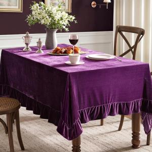 MIULEE Velvet Table Cloth with Decorative Ruffle Edge Luxurious Soft Washable Rectangular Tablecloth Thick Wrinkle-Resistant Oblong Table Cover for Kitchen Dining Party Wedding 60×102 Inch Olive Green(Purple)