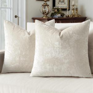 MIULEE Velvet Throw Pillow Covers Set of 2, Soft Neutral Christmas Decorative Pillow Cases with Luxurious Textured Vintage Cushion Covers for Home Decor Couch Sofa Bed,Cream White 18×18 inch(Cream White)