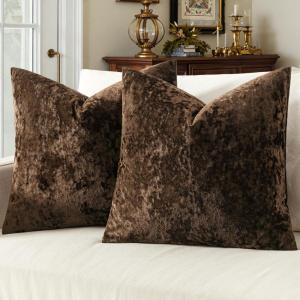 MIULEE Velvet Throw Pillow Covers Set of 2, Soft Neutral Christmas Decorative Pillow Cases with Luxurious Textured Vintage Cushion Covers for Home Decor Couch Sofa Bed,Cream White 18×18 inch(Brown)