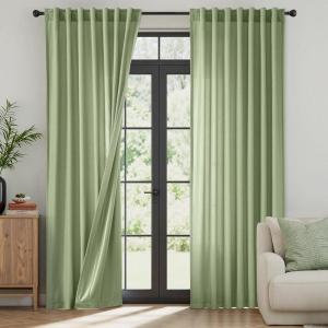 MIULEE White Thermal Insulated Curtains 84 Inches Long 2 Panels Set for Summer Heat Blocking Non See Through Privacy Thick Semi Sheer Light Filtering Back Tab Window Drapes for Bedroom Living Room(Sage Green)