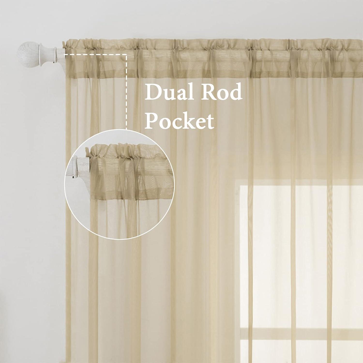 imageMIULEE 2 Panels Red Solid Color Sheer Christmas Window Curtains Elegant Window Voile PanelsDrapesTreatment for Bedroom Living Room 54X54 InchesBeige