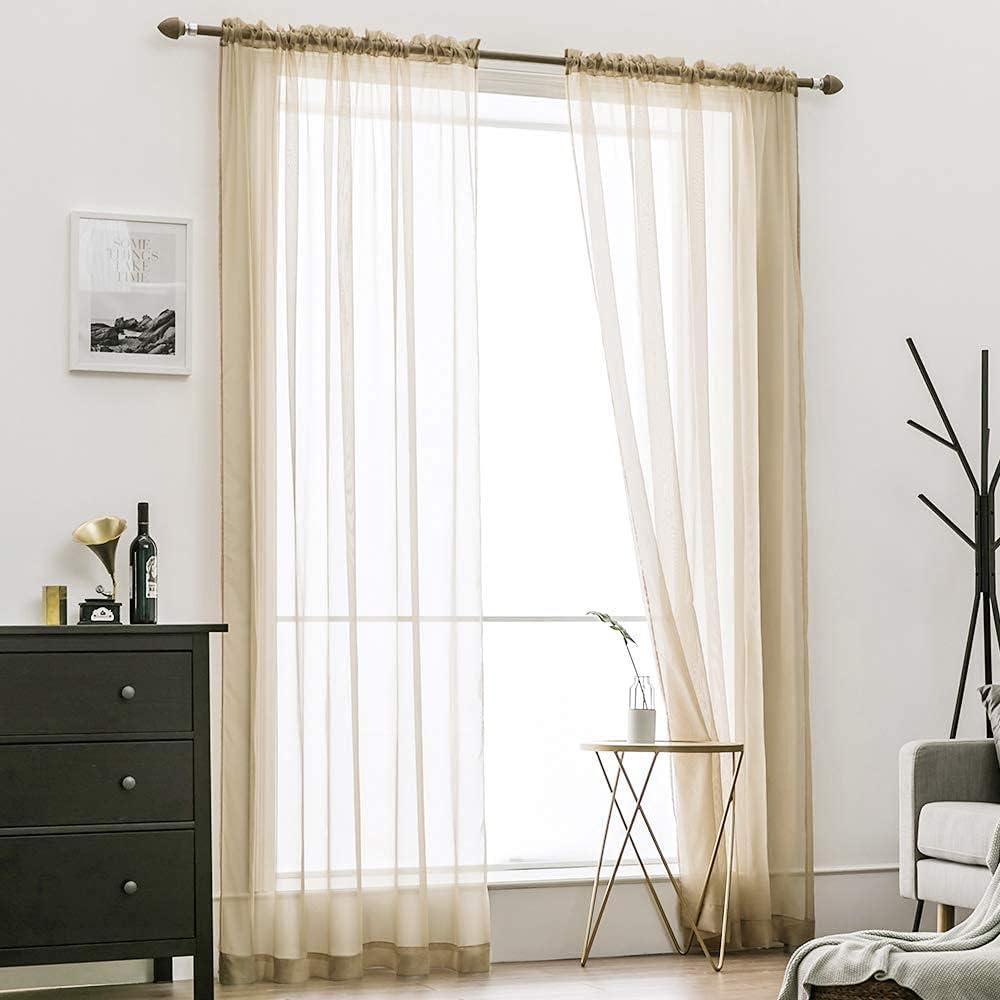 imageMIULEE 2 Panels Red Solid Color Sheer Christmas Window Curtains Elegant Window Voile PanelsDrapesTreatment for Bedroom Living Room 54X54 InchesBeige