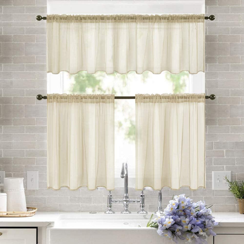 imageMIULEE 2 Panels Red Solid Color Sheer Christmas Window Curtains Elegant Window Voile PanelsDrapesTreatment for Bedroom Living Room 54X54 InchesBeige