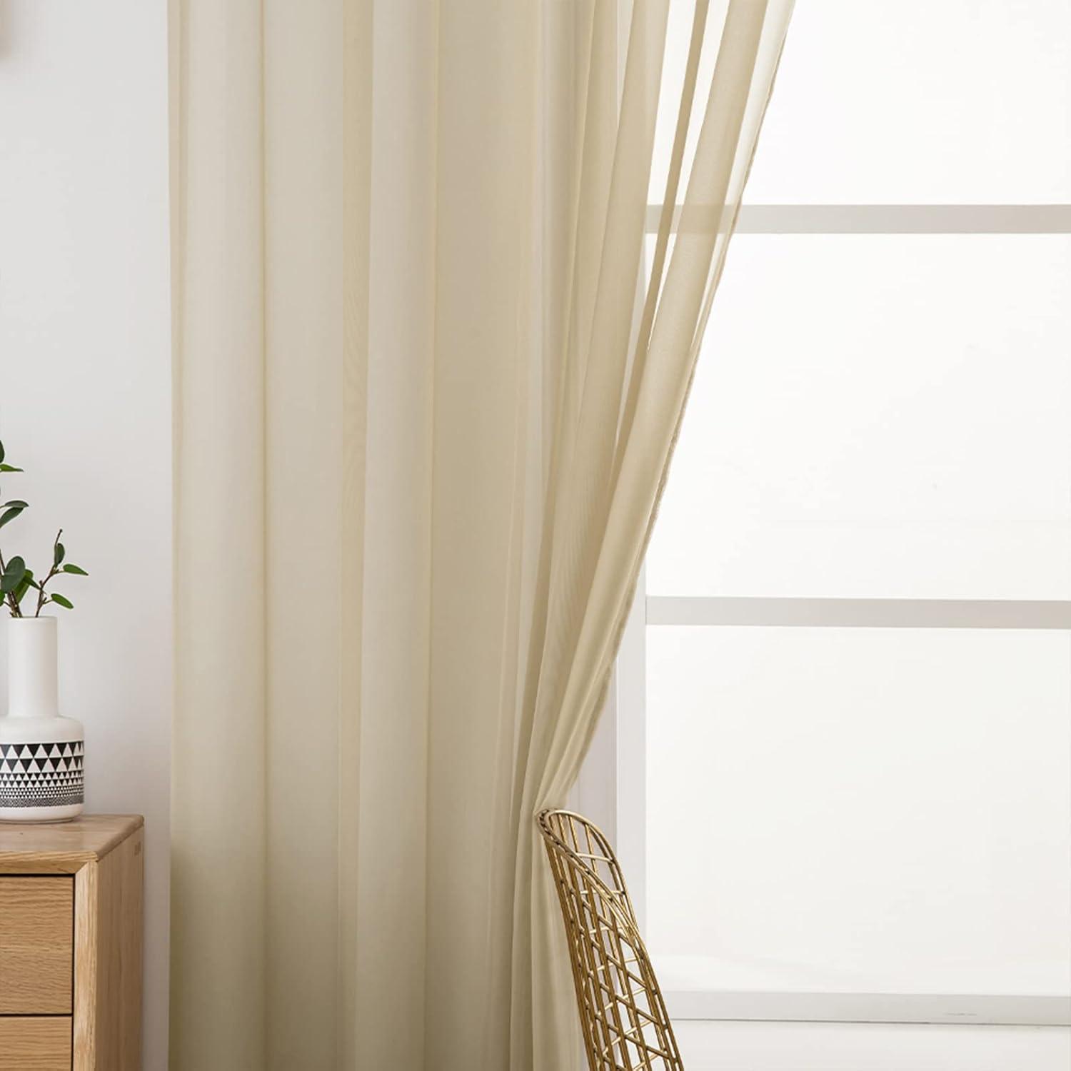 imageMIULEE 2 Panels Red Solid Color Sheer Christmas Window Curtains Elegant Window Voile PanelsDrapesTreatment for Bedroom Living Room 54X54 InchesBeige