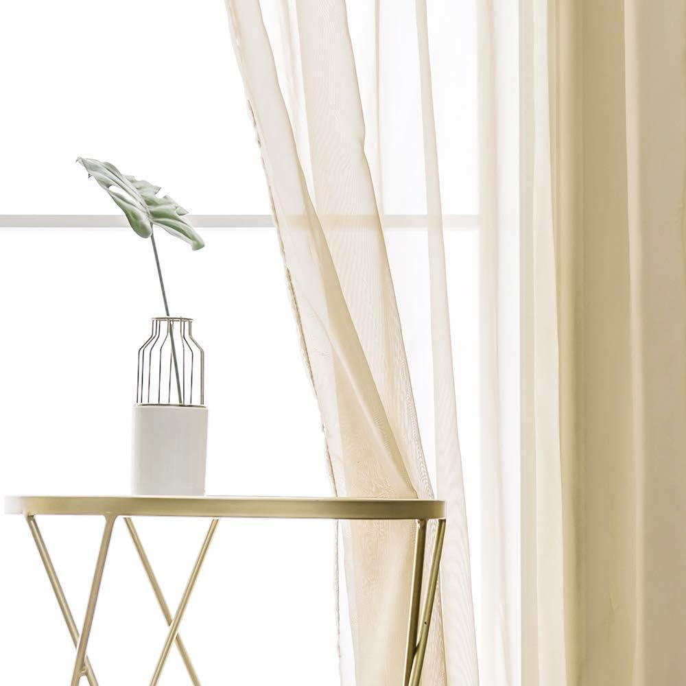 imageMIULEE 2 Panels Red Solid Color Sheer Christmas Window Curtains Elegant Window Voile PanelsDrapesTreatment for Bedroom Living Room 54X54 InchesBeige