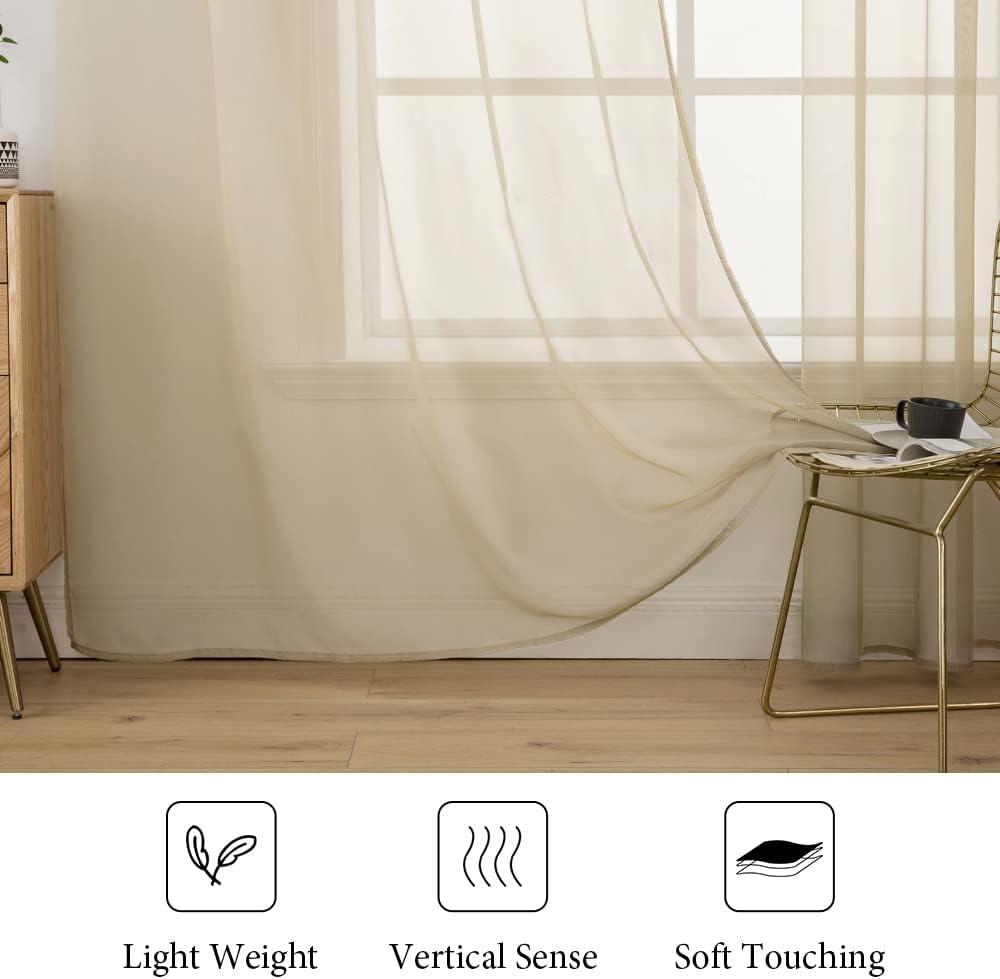 imageMIULEE 2 Panels Red Solid Color Sheer Christmas Window Curtains Elegant Window Voile PanelsDrapesTreatment for Bedroom Living Room 54X54 InchesBeige