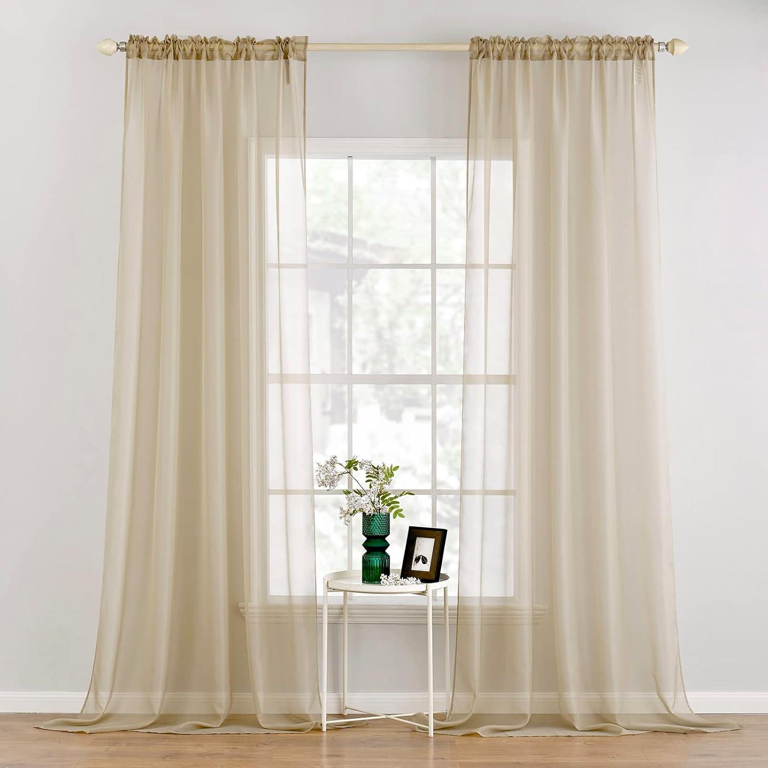 imageMIULEE 2 Panels Red Solid Color Sheer Christmas Window Curtains Elegant Window Voile PanelsDrapesTreatment for Bedroom Living Room 54X54 InchesBeige