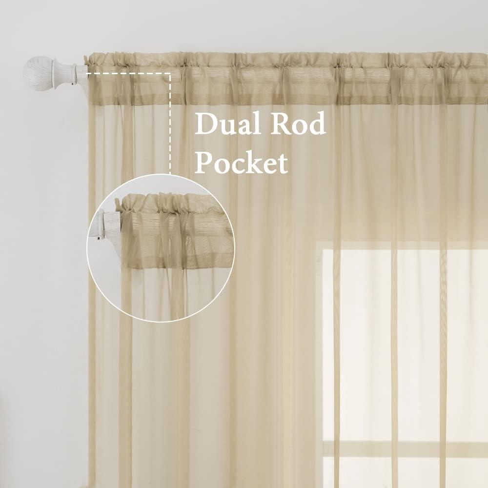 imageMIULEE 2 Panels Red Solid Color Sheer Christmas Window Curtains Elegant Window Voile PanelsDrapesTreatment for Bedroom Living Room 54X54 InchesBeige