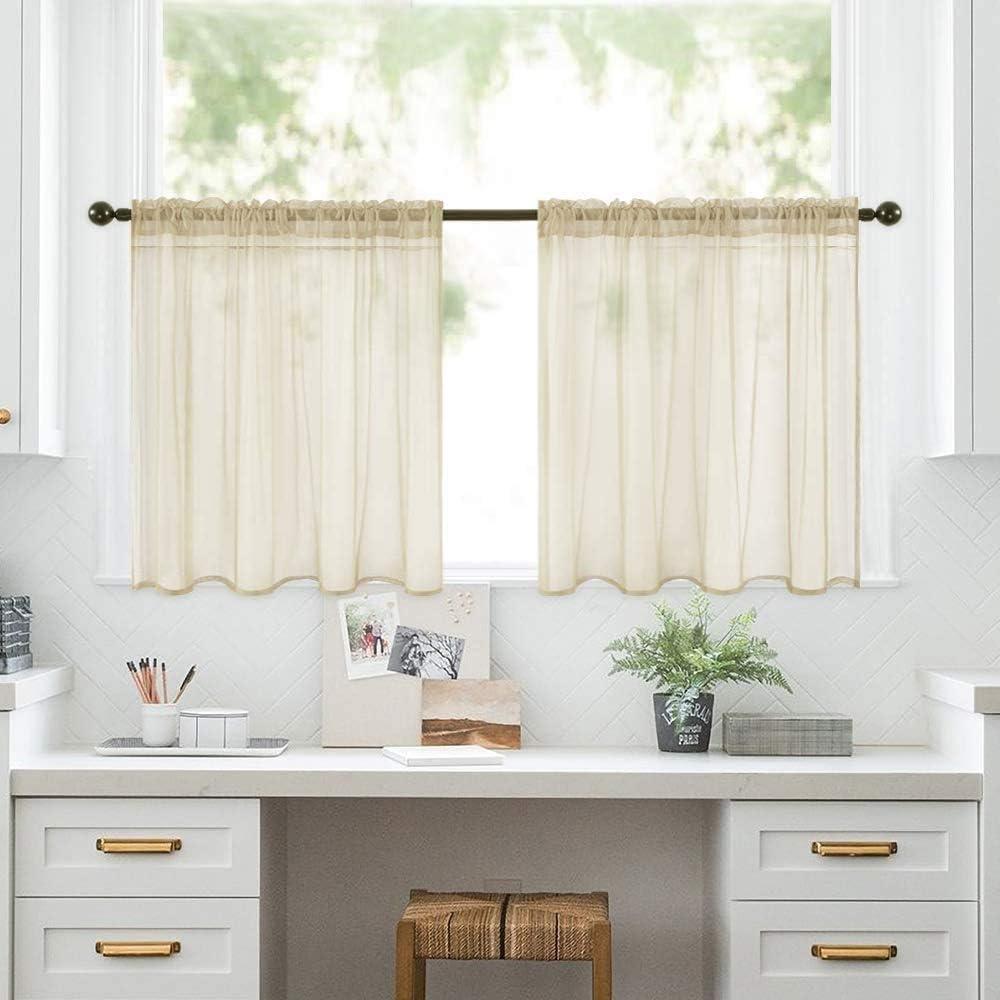 imageMIULEE 2 Panels Red Solid Color Sheer Christmas Window Curtains Elegant Window Voile PanelsDrapesTreatment for Bedroom Living Room 54X54 InchesBeige