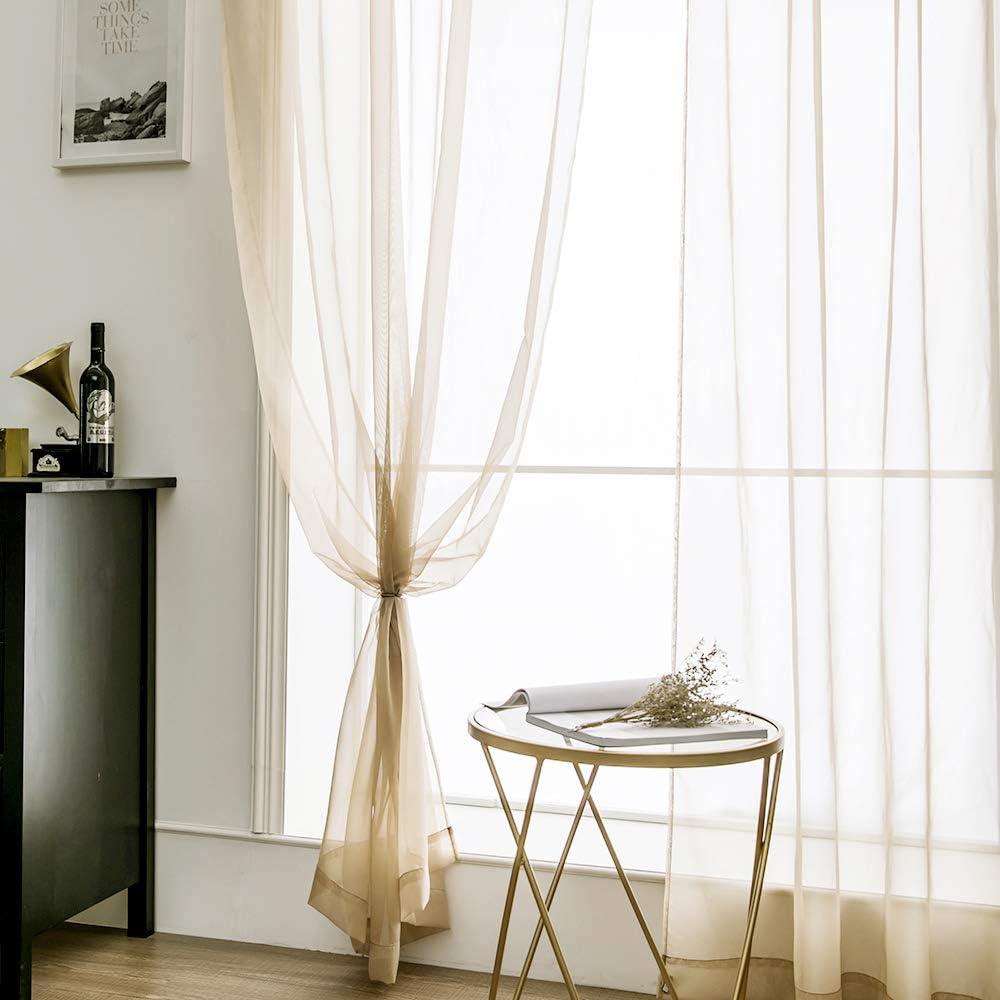 imageMIULEE 2 Panels Red Solid Color Sheer Christmas Window Curtains Elegant Window Voile PanelsDrapesTreatment for Bedroom Living Room 54X54 InchesBeige