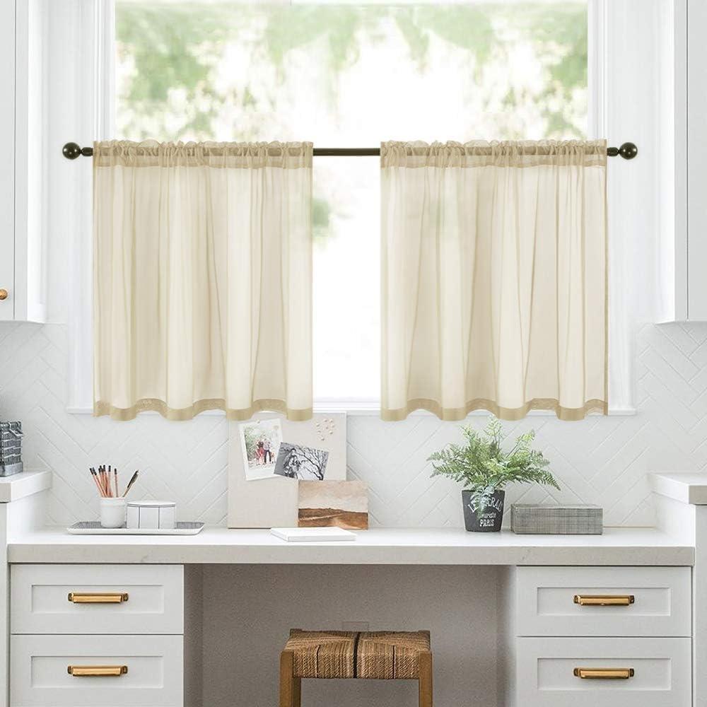 imageMIULEE 2 Panels Red Solid Color Sheer Christmas Window Curtains Elegant Window Voile PanelsDrapesTreatment for Bedroom Living Room 54X54 InchesBeige