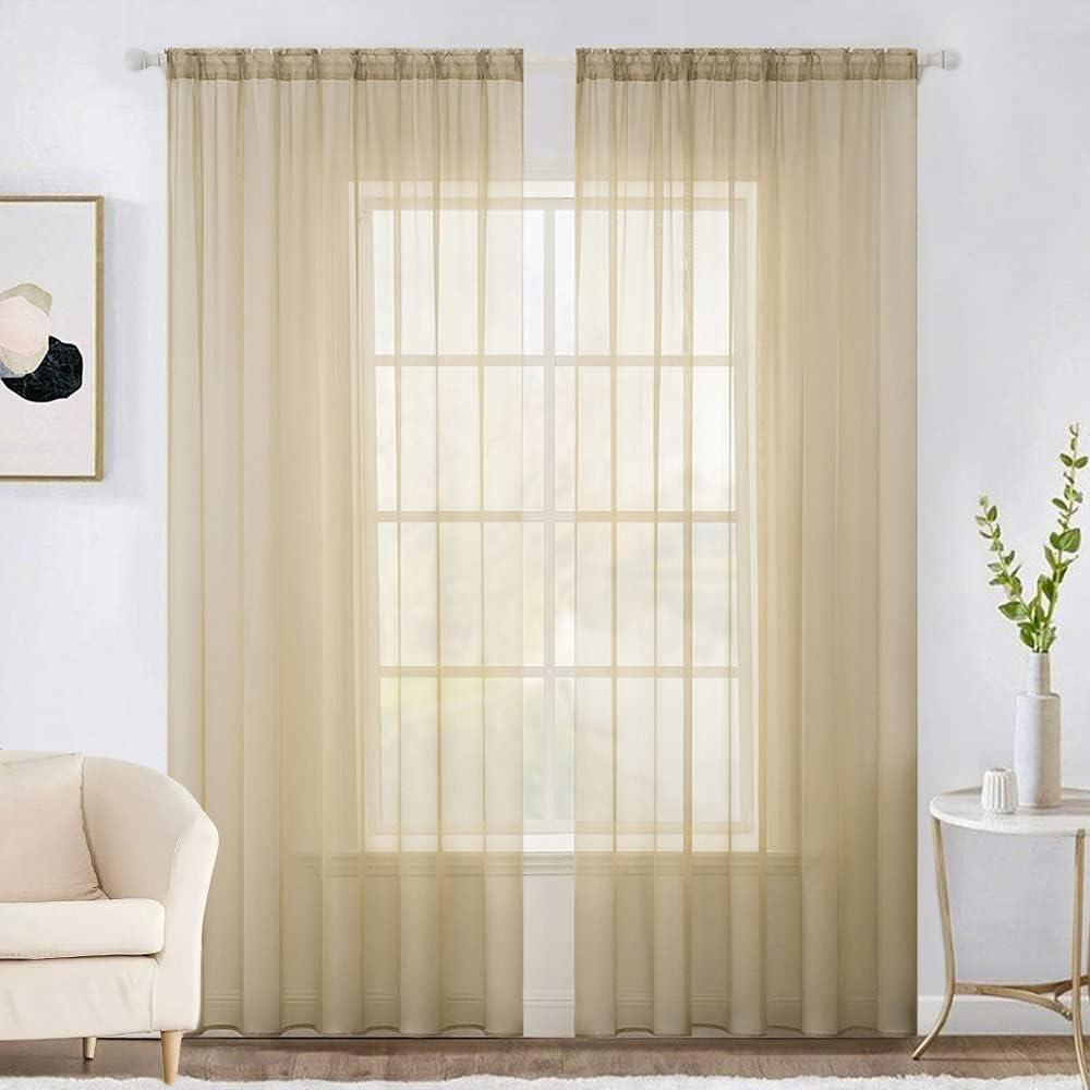 imageMIULEE 2 Panels Red Solid Color Sheer Christmas Window Curtains Elegant Window Voile PanelsDrapesTreatment for Bedroom Living Room 54X54 InchesBeige