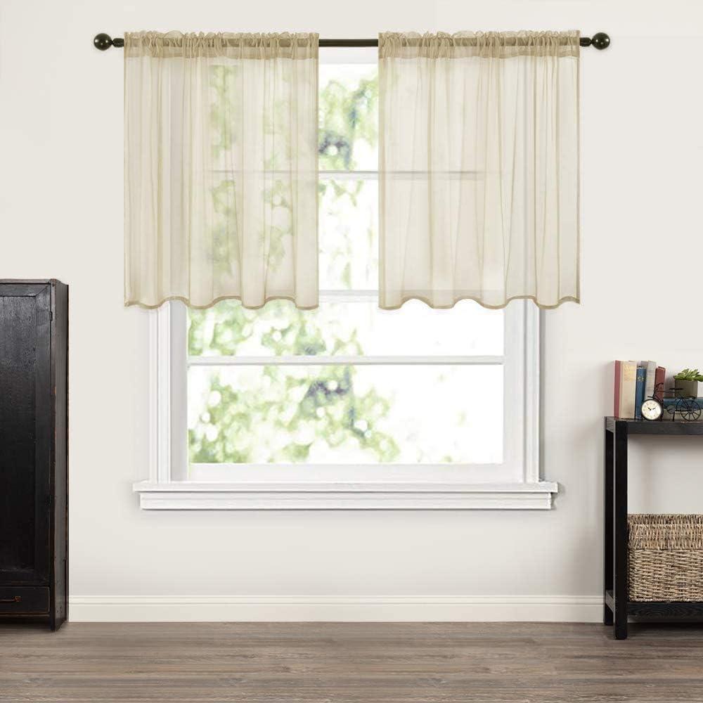 imageMIULEE 2 Panels Red Solid Color Sheer Christmas Window Curtains Elegant Window Voile PanelsDrapesTreatment for Bedroom Living Room 54X54 InchesBeige