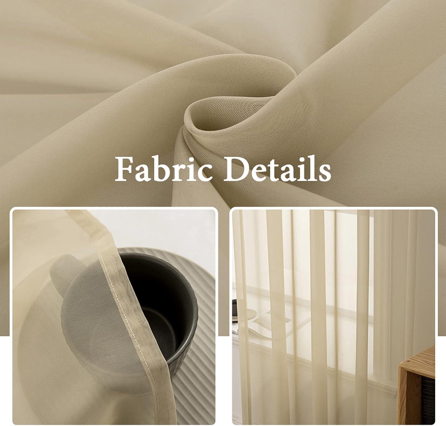 imageMIULEE 2 Panels Red Solid Color Sheer Christmas Window Curtains Elegant Window Voile PanelsDrapesTreatment for Bedroom Living Room 54X54 InchesBeige