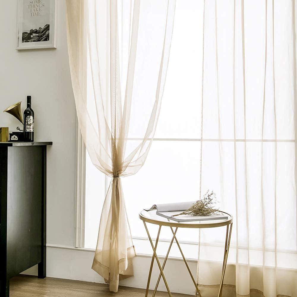 imageMIULEE 2 Panels Red Solid Color Sheer Christmas Window Curtains Elegant Window Voile PanelsDrapesTreatment for Bedroom Living Room 54X54 InchesBeige