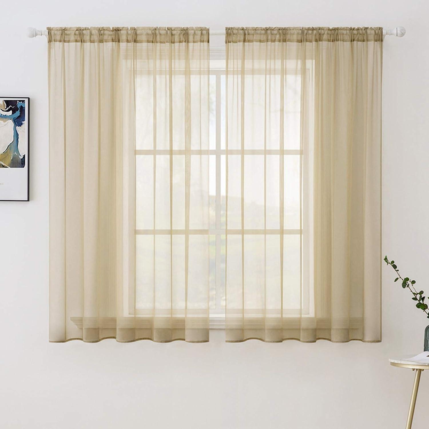 imageMIULEE 2 Panels Red Solid Color Sheer Christmas Window Curtains Elegant Window Voile PanelsDrapesTreatment for Bedroom Living Room 54X54 InchesBeige