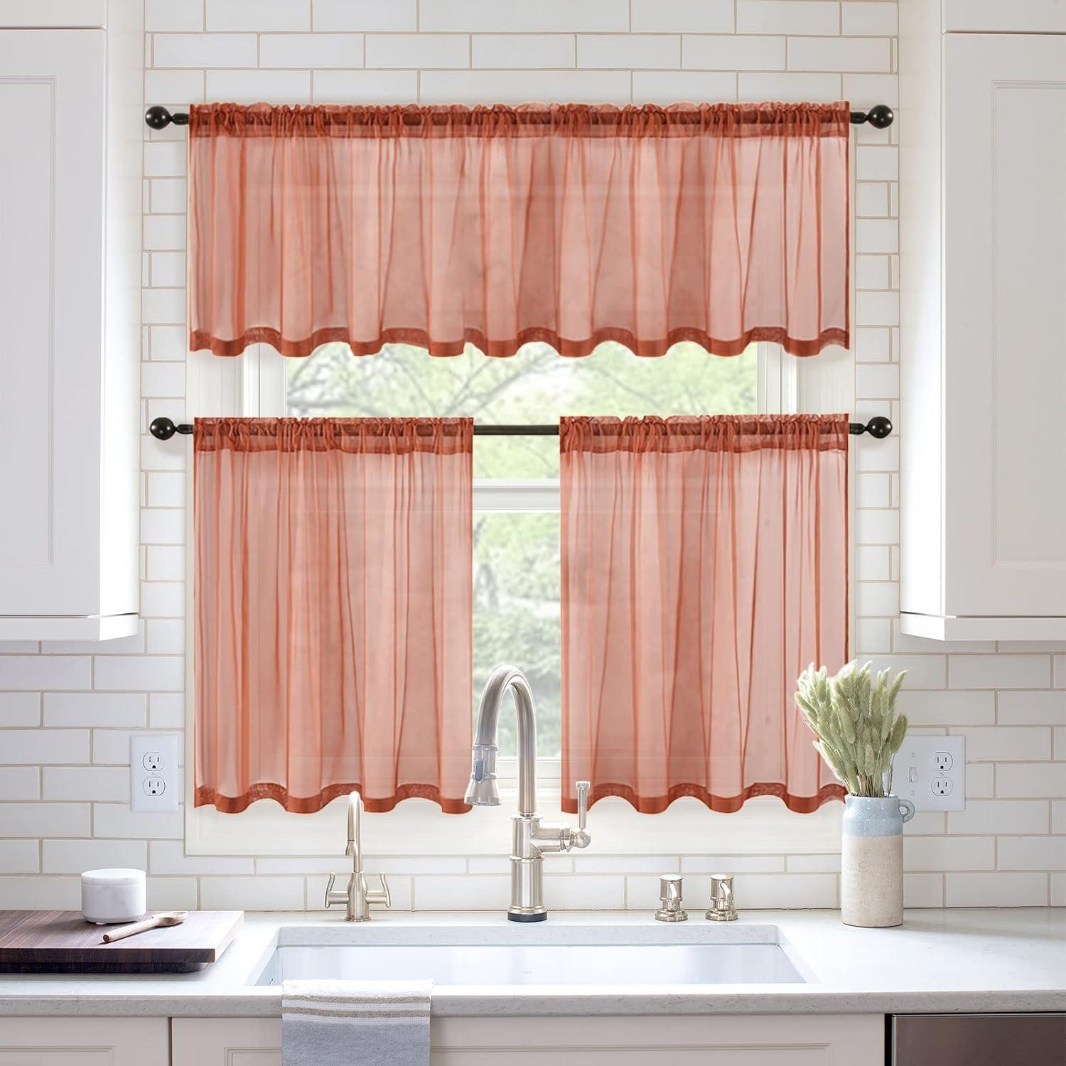 imageMIULEE 2 Panels Red Solid Color Sheer Christmas Window Curtains Elegant Window Voile PanelsDrapesTreatment for Bedroom Living Room 54X54 InchesBurnt Orange