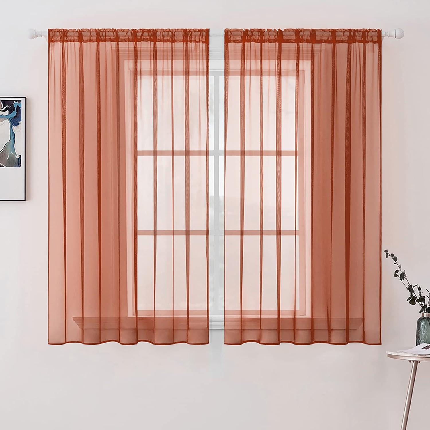 imageMIULEE 2 Panels Red Solid Color Sheer Christmas Window Curtains Elegant Window Voile PanelsDrapesTreatment for Bedroom Living Room 54X54 InchesBurnt Orange