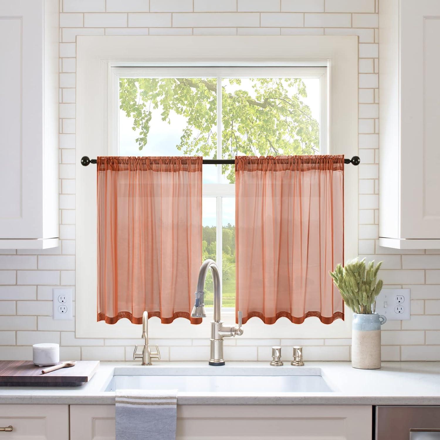 imageMIULEE 2 Panels Red Solid Color Sheer Christmas Window Curtains Elegant Window Voile PanelsDrapesTreatment for Bedroom Living Room 54X54 InchesBurnt Orange