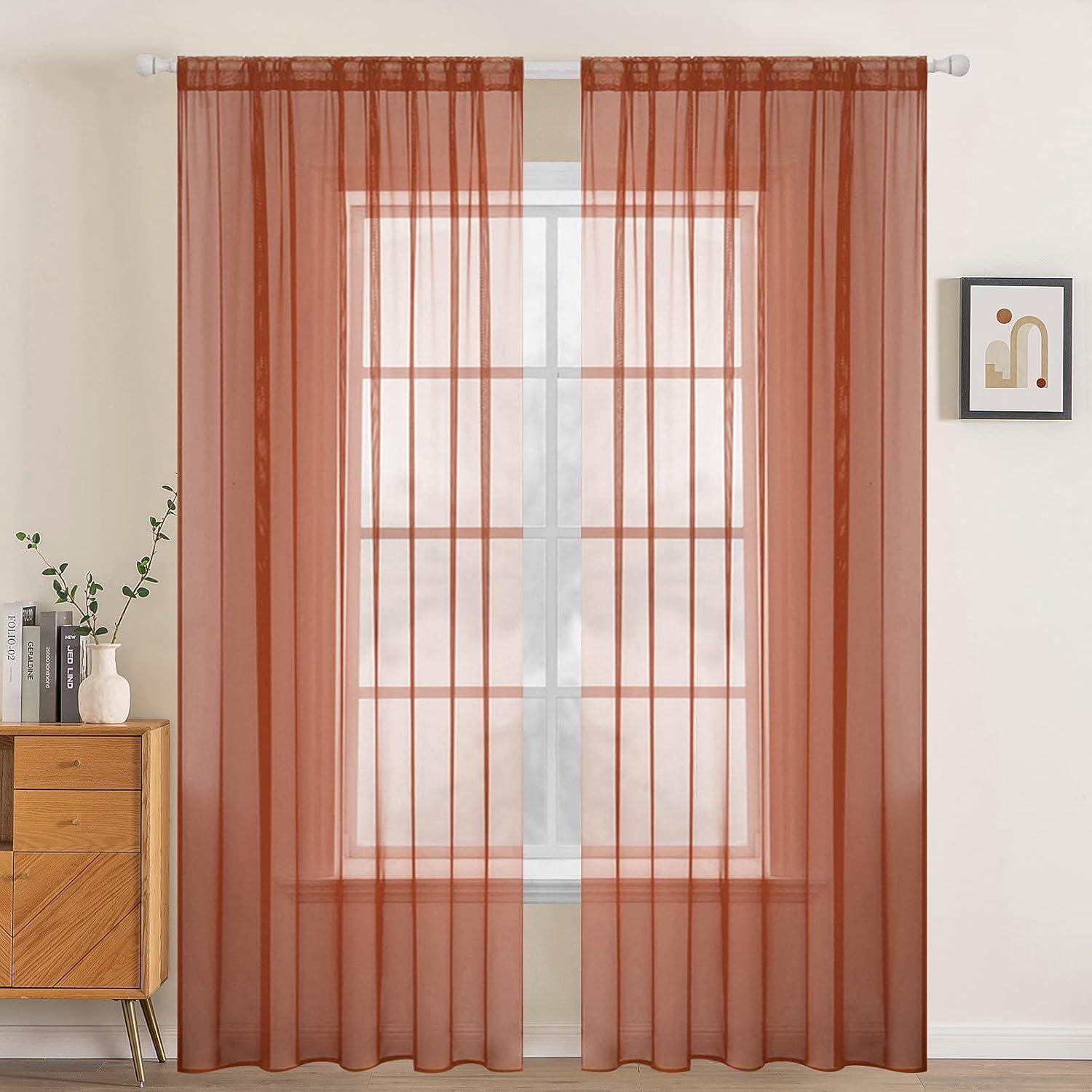 imageMIULEE 2 Panels Red Solid Color Sheer Christmas Window Curtains Elegant Window Voile PanelsDrapesTreatment for Bedroom Living Room 54X54 InchesBurnt Orange