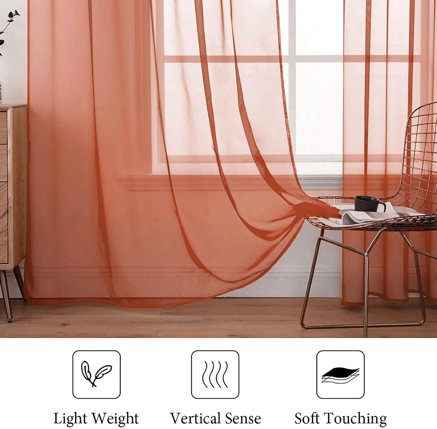 imageMIULEE 2 Panels Red Solid Color Sheer Christmas Window Curtains Elegant Window Voile PanelsDrapesTreatment for Bedroom Living Room 54X54 InchesBurnt Orange