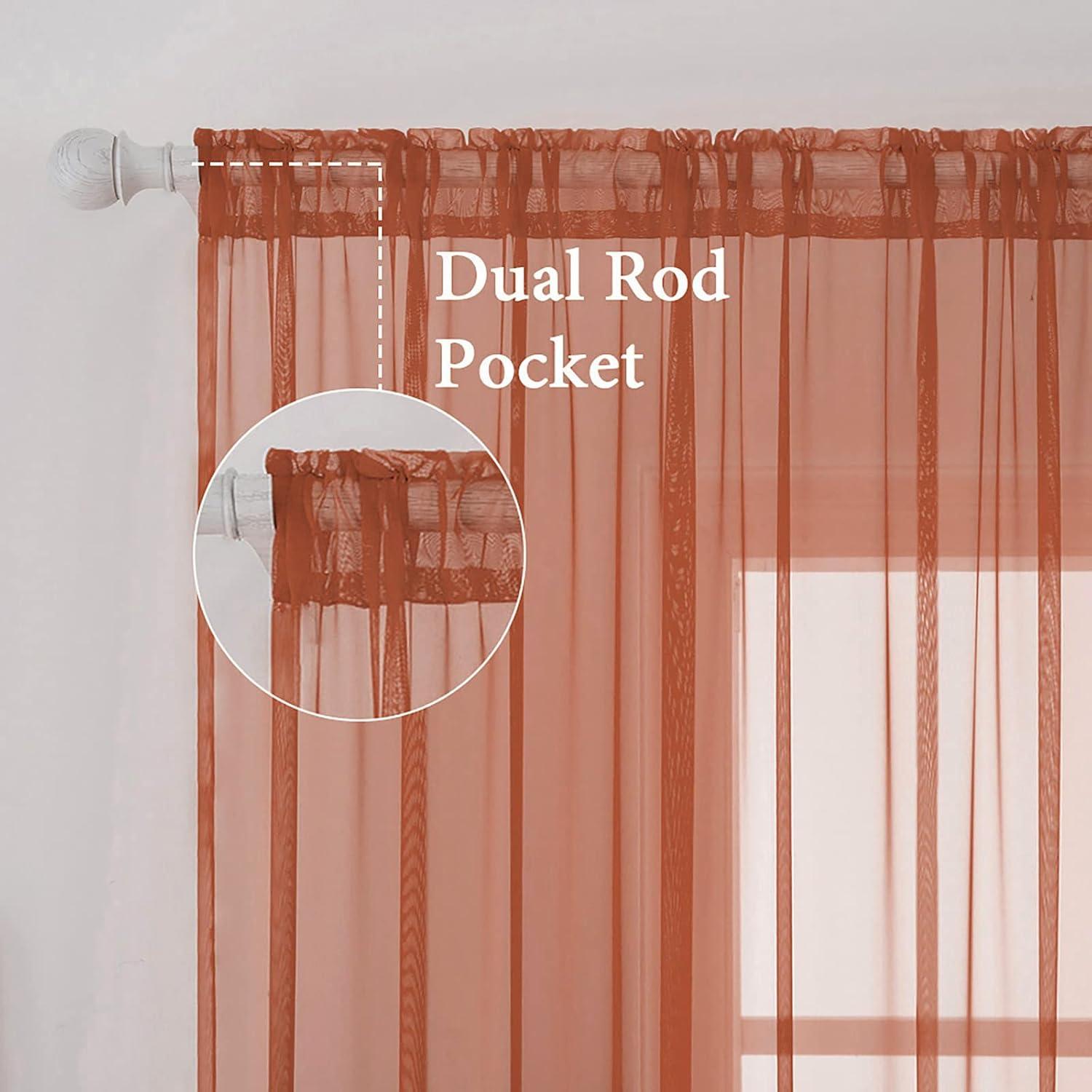 imageMIULEE 2 Panels Red Solid Color Sheer Christmas Window Curtains Elegant Window Voile PanelsDrapesTreatment for Bedroom Living Room 54X54 InchesBurnt Orange
