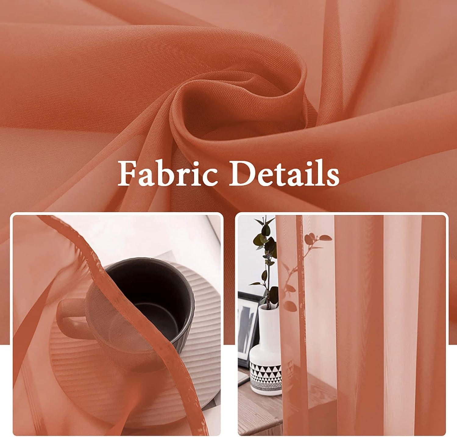 imageMIULEE 2 Panels Red Solid Color Sheer Christmas Window Curtains Elegant Window Voile PanelsDrapesTreatment for Bedroom Living Room 54X54 InchesBurnt Orange
