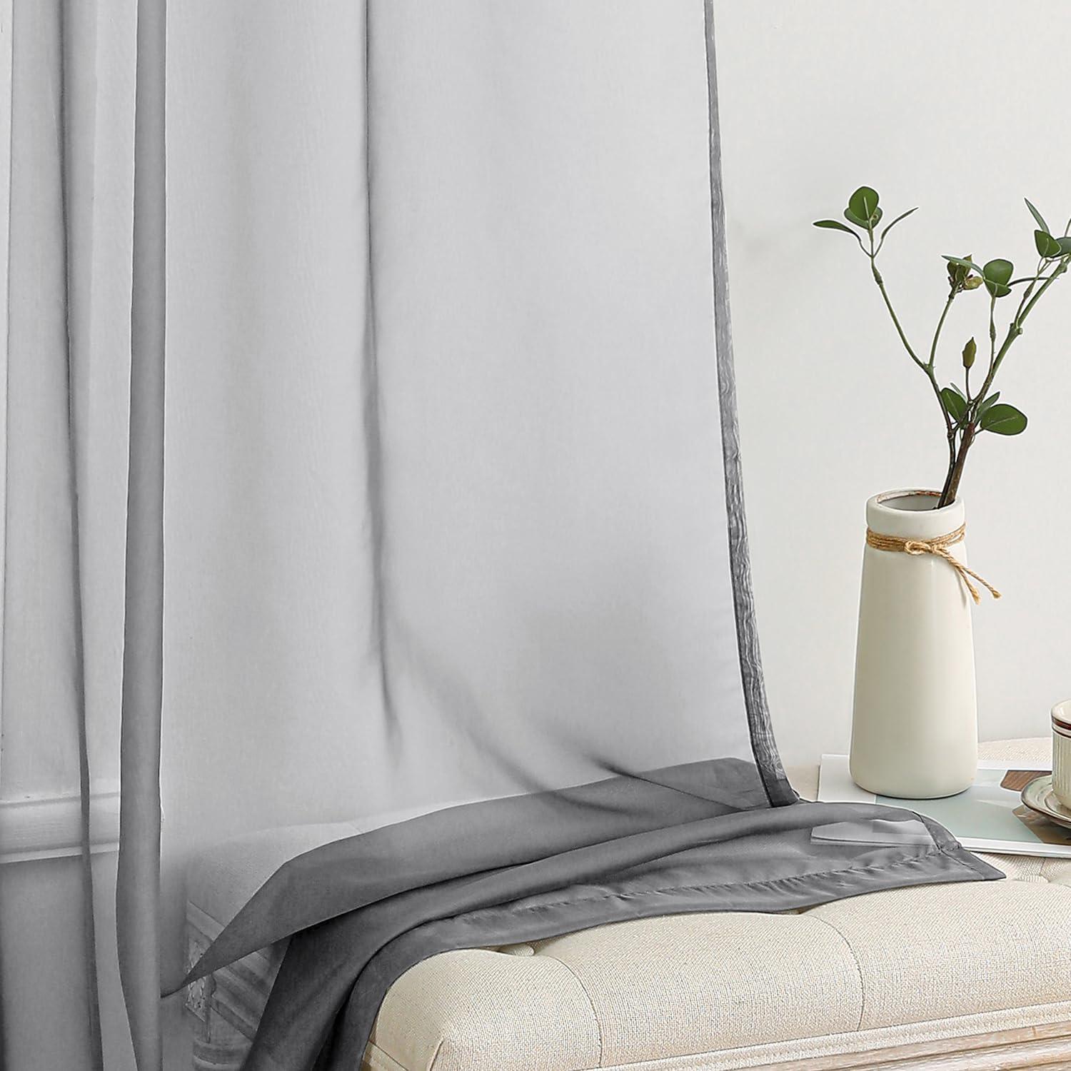 imageMIULEE 2 Panels Red Solid Color Sheer Christmas Window Curtains Elegant Window Voile PanelsDrapesTreatment for Bedroom Living Room 54X54 InchesCharcoal Grey