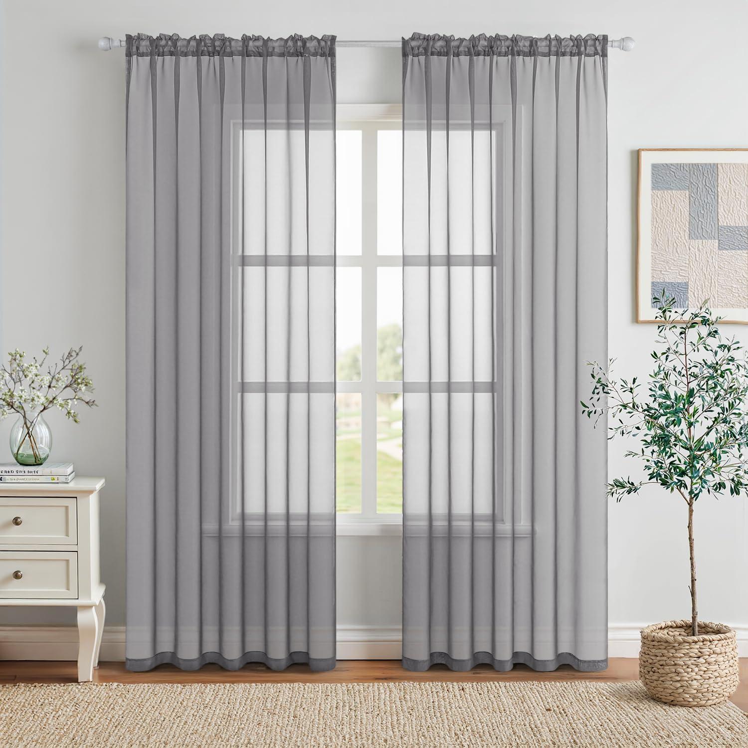imageMIULEE 2 Panels Red Solid Color Sheer Christmas Window Curtains Elegant Window Voile PanelsDrapesTreatment for Bedroom Living Room 54X54 InchesCharcoal Grey