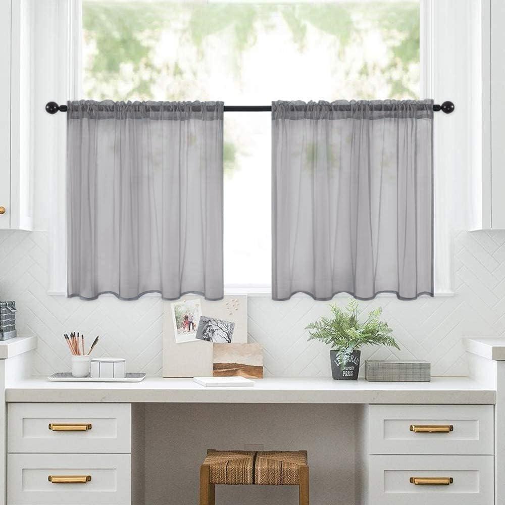 imageMIULEE 2 Panels Red Solid Color Sheer Christmas Window Curtains Elegant Window Voile PanelsDrapesTreatment for Bedroom Living Room 54X54 InchesCharcoal Grey