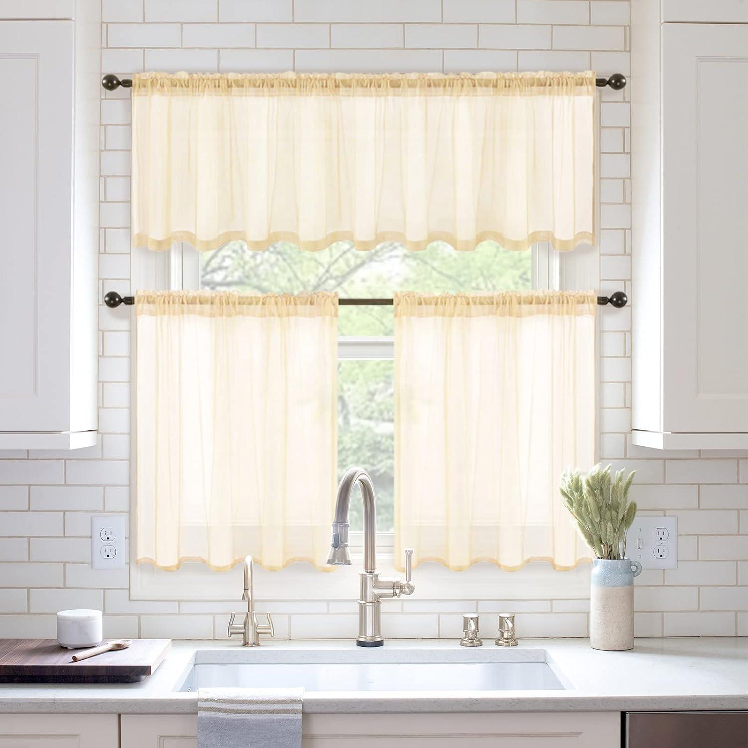 imageMIULEE 2 Panels Red Solid Color Sheer Christmas Window Curtains Elegant Window Voile PanelsDrapesTreatment for Bedroom Living Room 54X54 InchesCream Beige