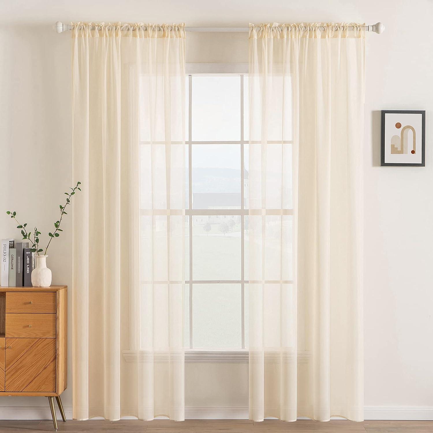 imageMIULEE 2 Panels Red Solid Color Sheer Christmas Window Curtains Elegant Window Voile PanelsDrapesTreatment for Bedroom Living Room 54X54 InchesCream Beige
